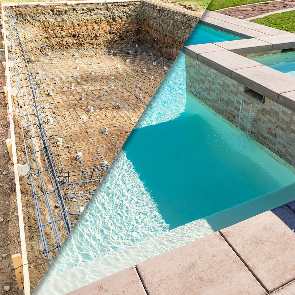 Traditional concrete swimming pool construction